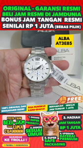 ALBA ORIGINAL - ALBA AT3E85 X1 ALBA AT3E85X1 - CHRONOGRAPH - Men CT - Silver - Stainless Steel - Diameter 43mm - Water Resist 100 Meter - Jamdunia / Jam dunia JD19 # Jam Tangan Pria Jam Pria Jam Tangan Anti Air + ALBA AT3E 85 AT 3E 85 X1 AT3