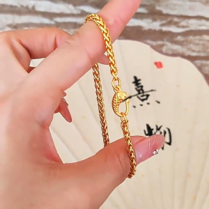 Pure Real 18K Saudi Gold Pawnable Hooked Small Fish & Wheat Ear Bracelet