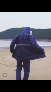 ชุดกันฝน ครบ สีกรมท่า เสื้อกันฝน แบบหน้า ชุดกันฝน เสื้อกันฝนแบบชิ้นเดียว แถบสะท้อนแสง