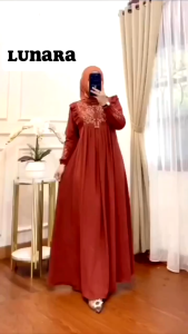 GAMIS LUNARA DRESS MIX BORDIR KRINGKEL AIR FLOWW MUSLIMAH KONDANGAN MEWAH SIMPLE ELEGANT MURAH