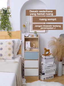 ORANGE Meja Nakas Meja Samping Minimalis Dengan Rak Penyimpanan 3 Laci - Meja Bedside Aesthetic