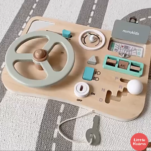 Montessori Wooden Toys Baby Steering Wheel Driving Toy w Mirror 3 Years +
