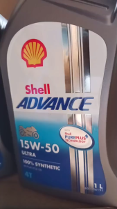 SHELL น้ำมันเครื่องสังเคราะห์แท้ Advance Ultra 15W-50 (1 ลิตร) และ Flushing Oil (1 ลิตร)