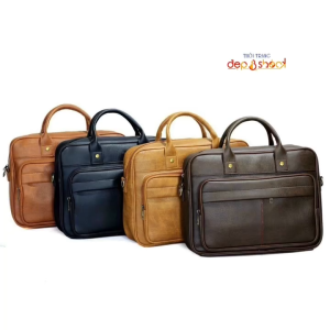 Cặp da công sở trời trang Depvashock đựng vừa laptop 15 inch có dây da đeo kèm