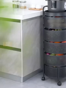 Round fruits storage basket 360 degree rotation vegetable storage rack kitchen floor storage rack