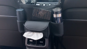 Car Seat Back Organizer Durable Leather Car Handbag Holder Between Seats with 2 Cup Holders