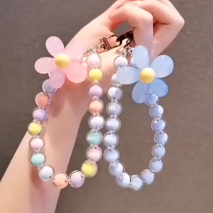 Women Girls Anti-Lost Flower Pendant Jewelry Bracelet Mobile Phone Chain Cellphone Strap Phone Lanyard Beads Phone Chain phone strap holder lanyard
