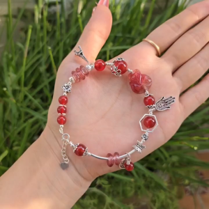 Lắc Ag Ngọkc Agte Đỏ mix ngũ điếu hồ ly TA Tóc Đỏ dây xâu lõi Ag cho mệnh Hỏa và Thổ - Phong Thủy TUDO