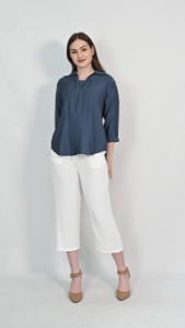 QUEENTIN Blouse Casual Wanita 0190 Linen Polo Polos Lengan Panjang 3/4