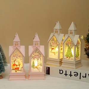 โคมไฟอิเล็กทรอนิกส์ เทียนพลาสติกรูปร่างบ้านเรือน เทียนวาดมนุษย์หิมะ วาด ซานตาคลอสและกวางเอลค์เทียนใช้ในวันคริสต์มาส ประดับบรรยากาศปาร์ตี