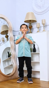 Baju koko anak Pakde bordir Hijau Sage Lengan pendek