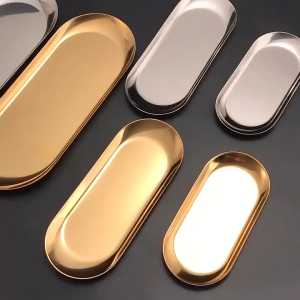Piring Oval Nampan Oval Gold Snack Tray Plate Tray Stainless Steel