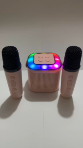 NEW K12 Mini Protable Bluetooth Karaoke Speaker With 2 Wireless Mic For Family Singing KTV