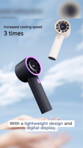 Handheld Mini Fan Type C Rechargable Strong Wind Lightweight 5 Speed Digital Display