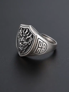 Cincin Pria Tameng Kepala Naga Gaya Retro Vintage Model Terbuka