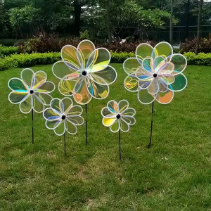 Eight Leaf Windmill Flower Transparent Color Film Windmill Cute Colorful Waterproof and Sunscreen Grounding Windmill Toys Kid