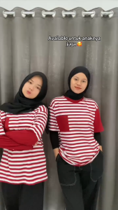 byrazi Baju Couple Pria Wanita Oversize Belang Merah Putih Lengan Panjang