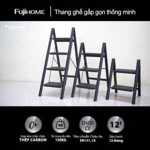 Thang xếp gấp gọn 2 - 4 bậc thép carbon FUJIHOME Nhập Khẩu thang xếp gọn đa năng bậc to rộng step ladder