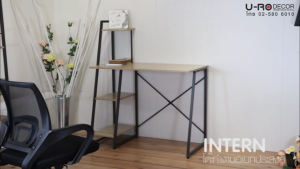 U-RO DECOR โต๊ะทำงานอเนกประสงค์ พร้อมชั้นวางของ 4 ชั้น รุ่น INTERN (อินเทิร์น) สีโอ๊ค / ขาสีน้ำตาลเข้ม โต๊ะคอมพิวเตอร์ ชั้นวางหนังสือ โต๊ะเขียนหนังสือ โต๊ะอ่านหนังสือ Working desk Computer table office desk