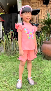 Setelan Ruffle Anak Perempuan Amena 1 - 5 Tahun Bahan Katun 30s Harian Pendek