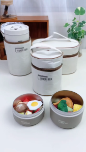 Portable Insulated Food Lunch Container Set With Thermal Lunch Box 3 Separate Stackable Lunch Container For Adult Kids