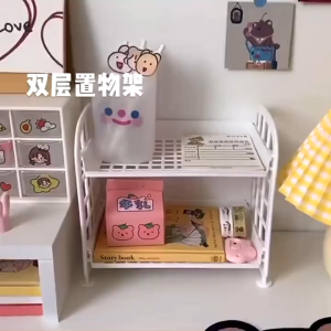 ชั้นวางของพลาสติก 2 ชั้น ชั้นวางของมินิ ชั้นวางของบนโต๊ะ ใช้งานอเนกประสงค์ สีพาสเทล มินิมอลน่ารัก