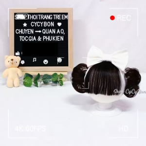 Băng Đô Turban Tóc Giả Cho Bé Gái Thun Cotton Nơ Hồng Đậm Kèm Tóc Mái Và Tóc Giả 2 Bên - Có Đủ Size Kể Cả Sơ Sinh !