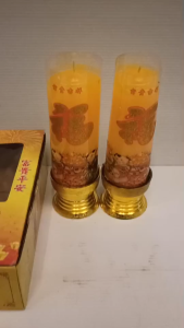 เทียนเหลืองอักษรฮกโชคลาภคู่เด็กอวยพร ราคาคู่ละ60บ.