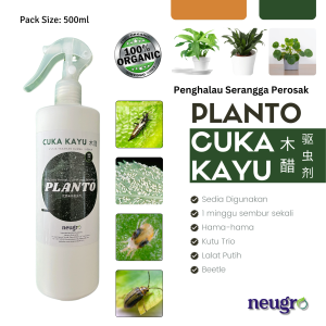 Neugro Cuka Kayu PLANTO (500ml) Penghalau Serangga Organik Tanaman Rumah Lalat Putih Kutu Trip Koya Organic Pest Repellent Non-Toxic 有机木醋驱虫剂 蓟马 白粉蝶