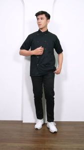 Bajui Chef Baju Koki Chef Jacket Seragam kerja Pria Wanita Lengan Pendek Bahan Drill