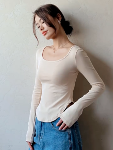Square Neck Long Sleeve Shirt Blouse