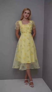 Đầm Xoè Hoa Dự Tiệc Xinh Xắn Phong Cách Nhẹ Nhàng - Glady G369 - Đầm Xoè Dáng Dài Cổ Vuông Dịu Dàng Nữ Tính