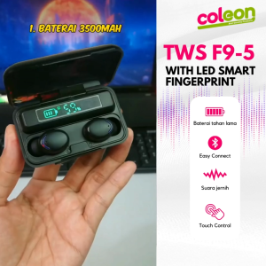F9-5 TWS Bluetooth Earphone dengan Mikrofon Nirkabel Stereo Peredam Bising Olahraga Tahan Air