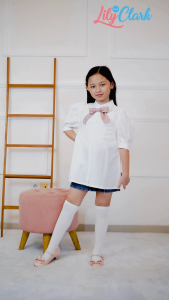 Lily And Clark Dress Anak Perempuan Pita Warna Putih DLP01