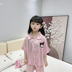 Kammy ชุดนอนเด็กหญิง ชุดนอนคุโรมิ ชุดนอนผ้าซาตินเด็กหญิง ชุดนอนแขนสั้นเด็ก เซ็ตชุดนอนเด็ก