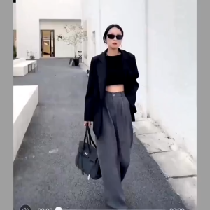 Temperament Korean High Women Waisted Long Pants: Daily Loose Elastic Waist Wide Leg Pants