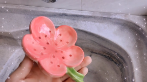 Sincecu Floral Peach Blossom Ceramic Soap Dish - Creative Drainage Tray for Hotel & Bathroom Countertop (Elegant Soap Holder)