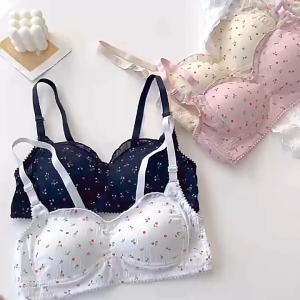 🌸 พร้อมส่ง 🌸เสื้อชั้นในน่ารัก เสื้อชั้นในวัยรุ่น ผ้าคอตตอน ลายดอกไม้ จีบ ผ้าดีมาก【LittleStar1】