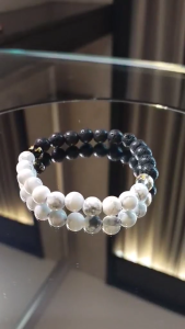 BSLS Yin Yang Bracelet Authentic Lava Stone Howlite Black Mantra Clear Mantra Lucky Charms