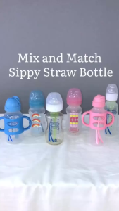 Bình sữa chuyển tiếp 270ml có ống hút silicone và hai tay cầm cổ rộng nhựa PP