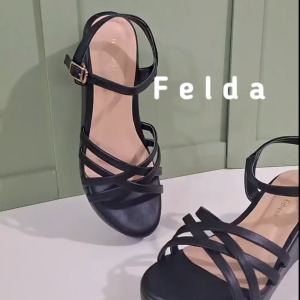 Nicholas Edison Wedges Felda Black Sandal Tali Kait Wanita Hitam