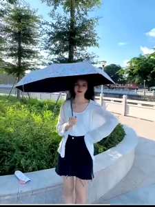 Pastoral Broken Flower Umbrella Rainy and Sunny Umbrella Folding Vinyl UV Protection Umbrella