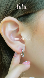 Lulu Moissanite Jewelry - Perhiasan Wanita Anting Bulat Moissanite Lapis Emas 18K - Shiela Lock Full Moissanite Hoop Earrings Sertifikat GRA