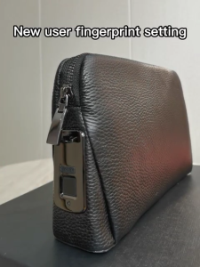 Smart luxury secured Mens hand bag black fingerprint lock Genuine cow leather