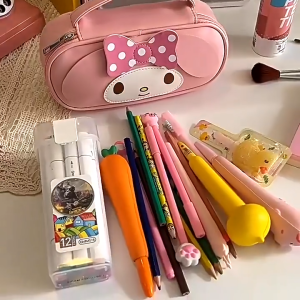 Tempat Pencil Case Motif Sanrio & 3D PU Leather: Aksesori Sekolah Berkualitas Tinggi