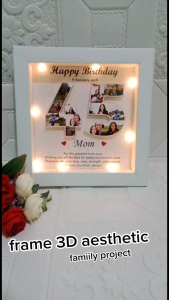 Gift ultah pakai lampu hadiah wisuda anniversary wedding plus bingkai 3D 20x20 cm | guft ulang tahun