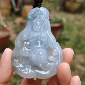 High Quality Light Lavender Light Green with Yellow patches Natural Type A Jadeite Jade crafted with Guanyin as Pendant certificate weigh 27.22 grams measurement 63 * 44.3 * 6.8 mm (pendant229)