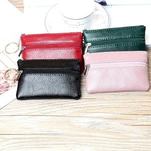 Double-Sided Leather Coin Purse Fashion PU Leather Multi-Function Card Slot Storage Bag Mini Zipper Wallet Key Bag