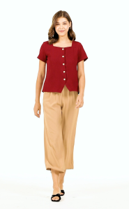 Krizia Button Down Cotton Waffle Square Neck Blouse Top
