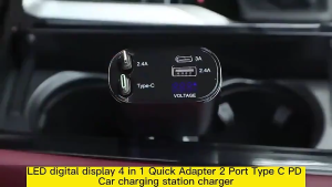 4 In 1 Car Fast Charger 120W high quality socket outlet Multiple cable splitter with Voltmeter Type C for Cellphone Iphone 4 USB Port Charger 180° Rotation Retractable Universal Car Accessories
